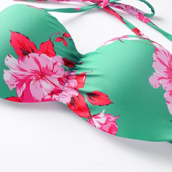 Flaxmaker Floral Printed Puff Sleeve Bikini Swimsuit and Sarong - Picture 6 of 12